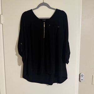 Roz & Ali Black and Blue Relaxed 3/4 Sleeve Blouse